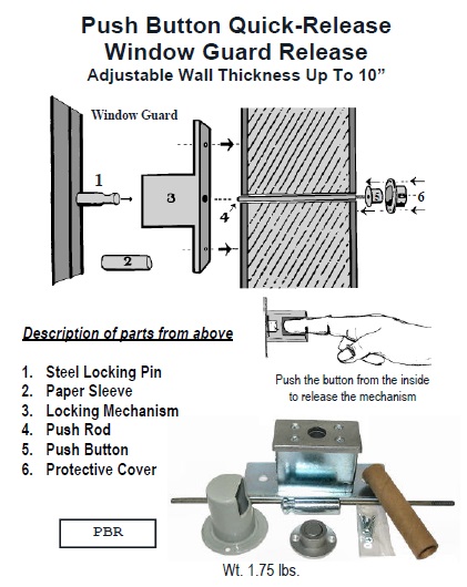 Aci Supply Co Inc Push Button Quick Release Window Guard Release